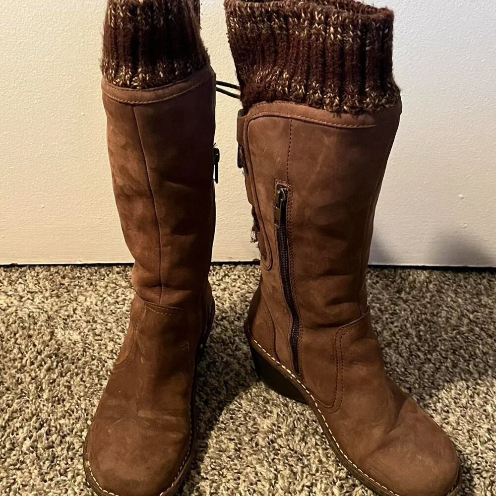 Ugg Australia Skylair Size 7 Suede Leather Knitted Cuff Cottagecore Winter - Picture 2 of 8